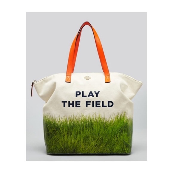 Kate Spade Call to Action Terry Play the Field sassy canvas leather tote bag